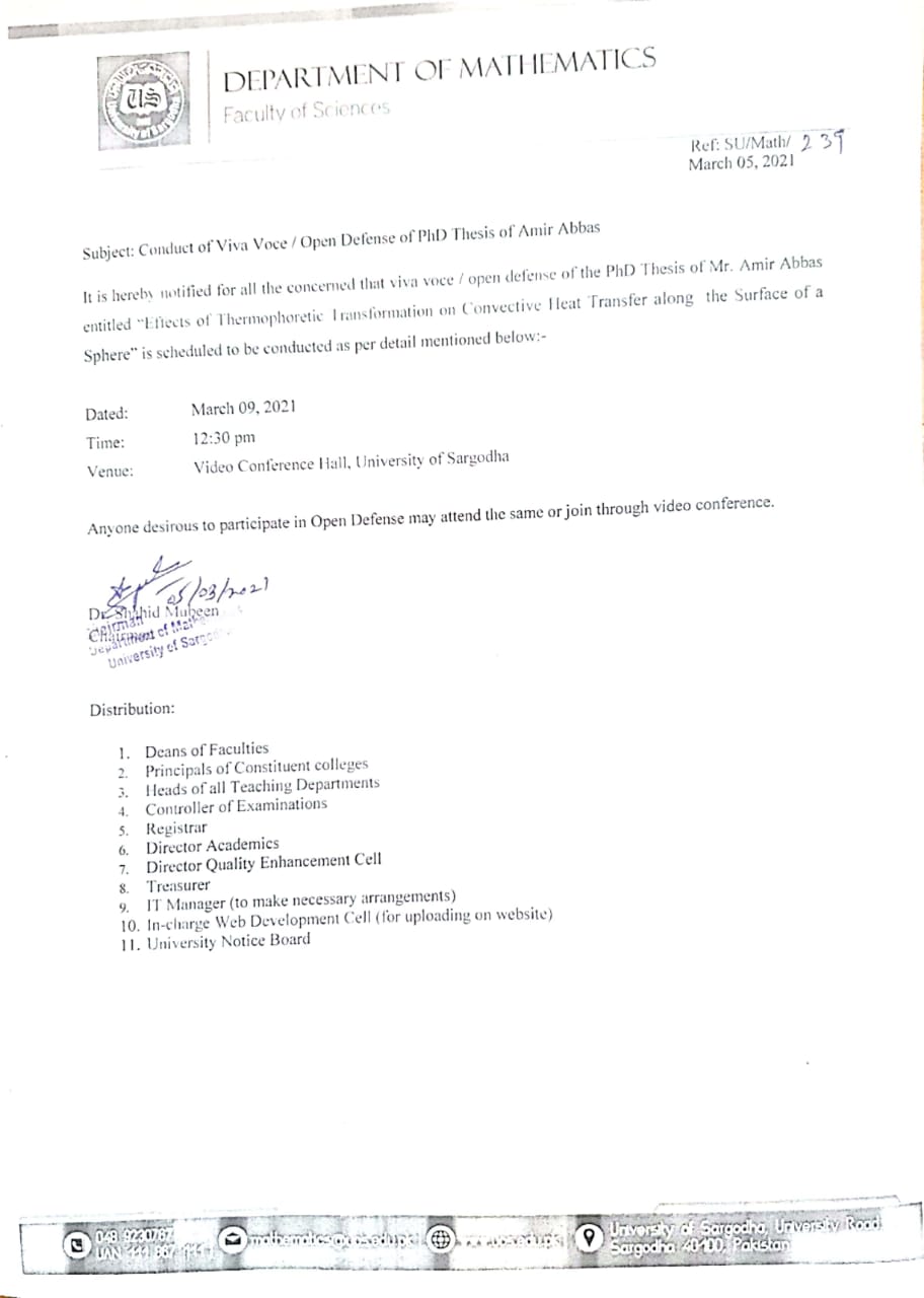 Conduct of Viva Voce Examination / Open Defense of Ph.D Thesis (Mathmetics)